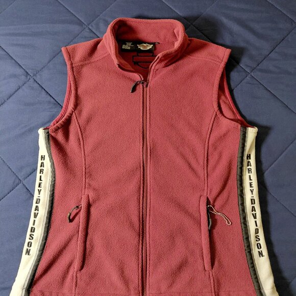 Harley-Davidson Red Zip Fleece Vest Zip Up Embroidered Logo - Size M - Picture 1 of 3